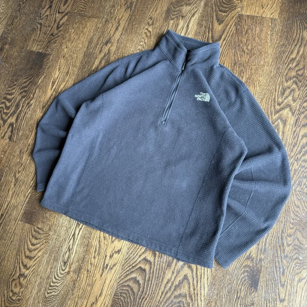The North Face Grid Fleece 1/4 Zip Pullover Mens Large Black Waffle Knit Jacket